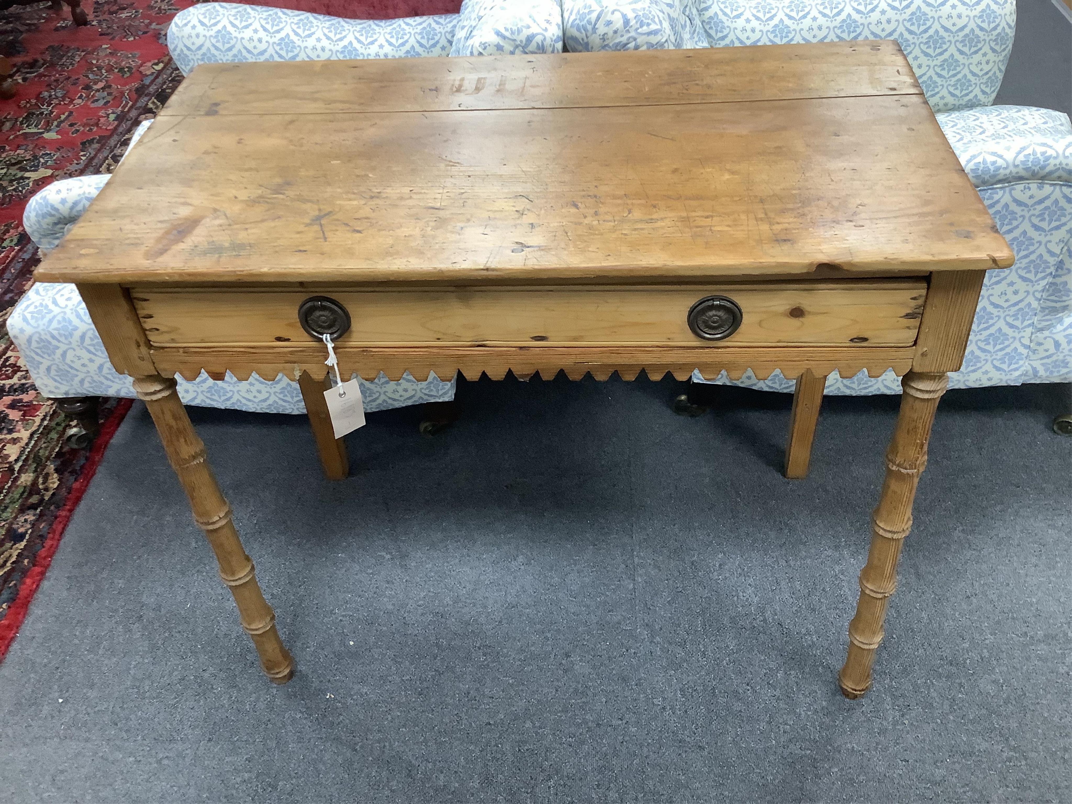 A Regency pine faux bamboo side table, width 85cm, depth 47cm, height 71cm. Condition - fair